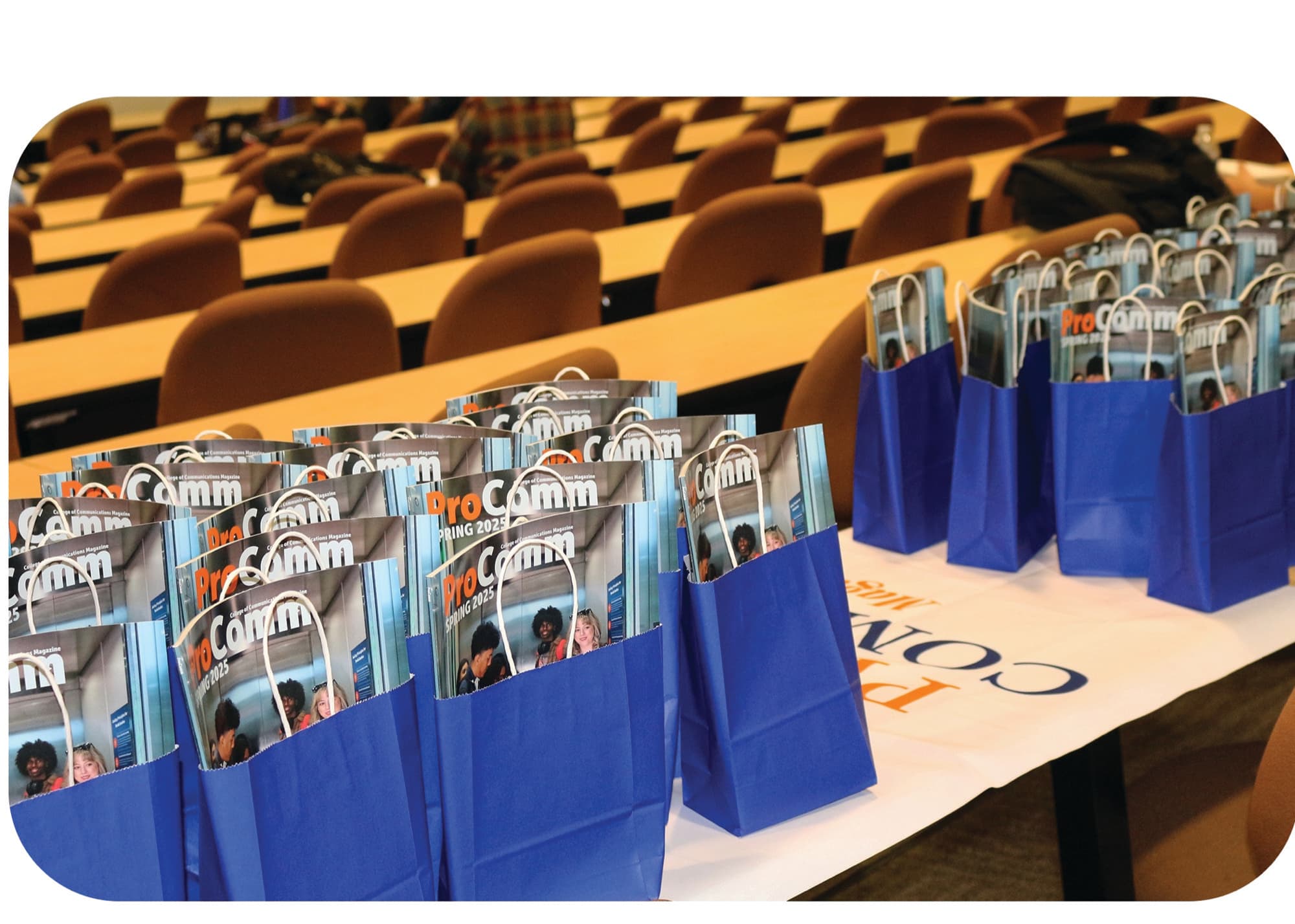 ProComm Spring 2026 issues packed in gift bags for the launch