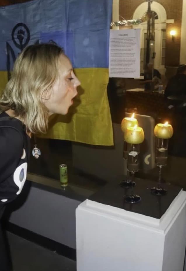 Diana Berg at her installation at Grand Central Art Center