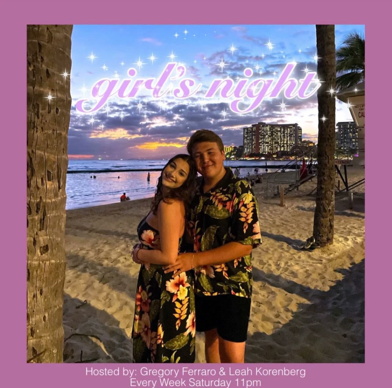 Gregory Ferraro and Leah Korenberg on the beach at sunset, the Girl’s Night cover art