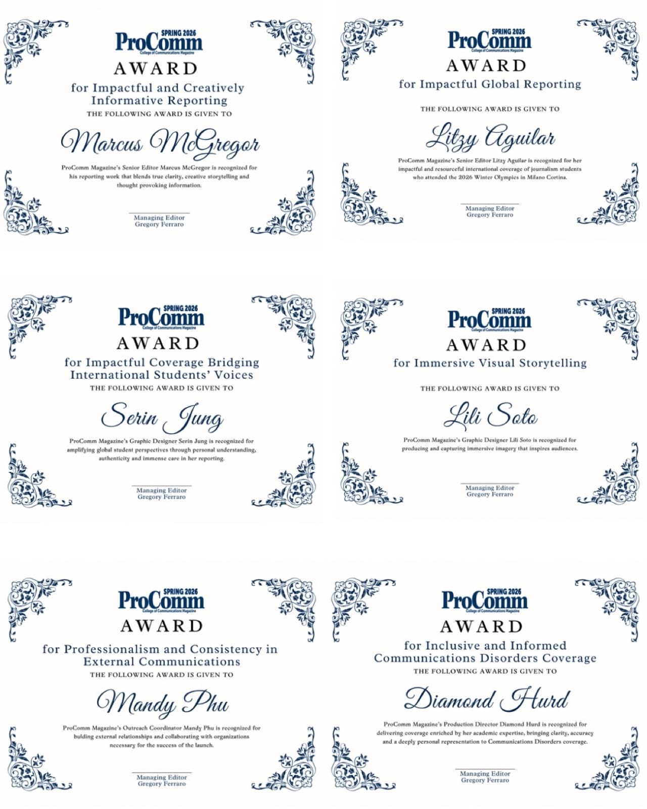 The ProComm Spring 2026 awards · 15