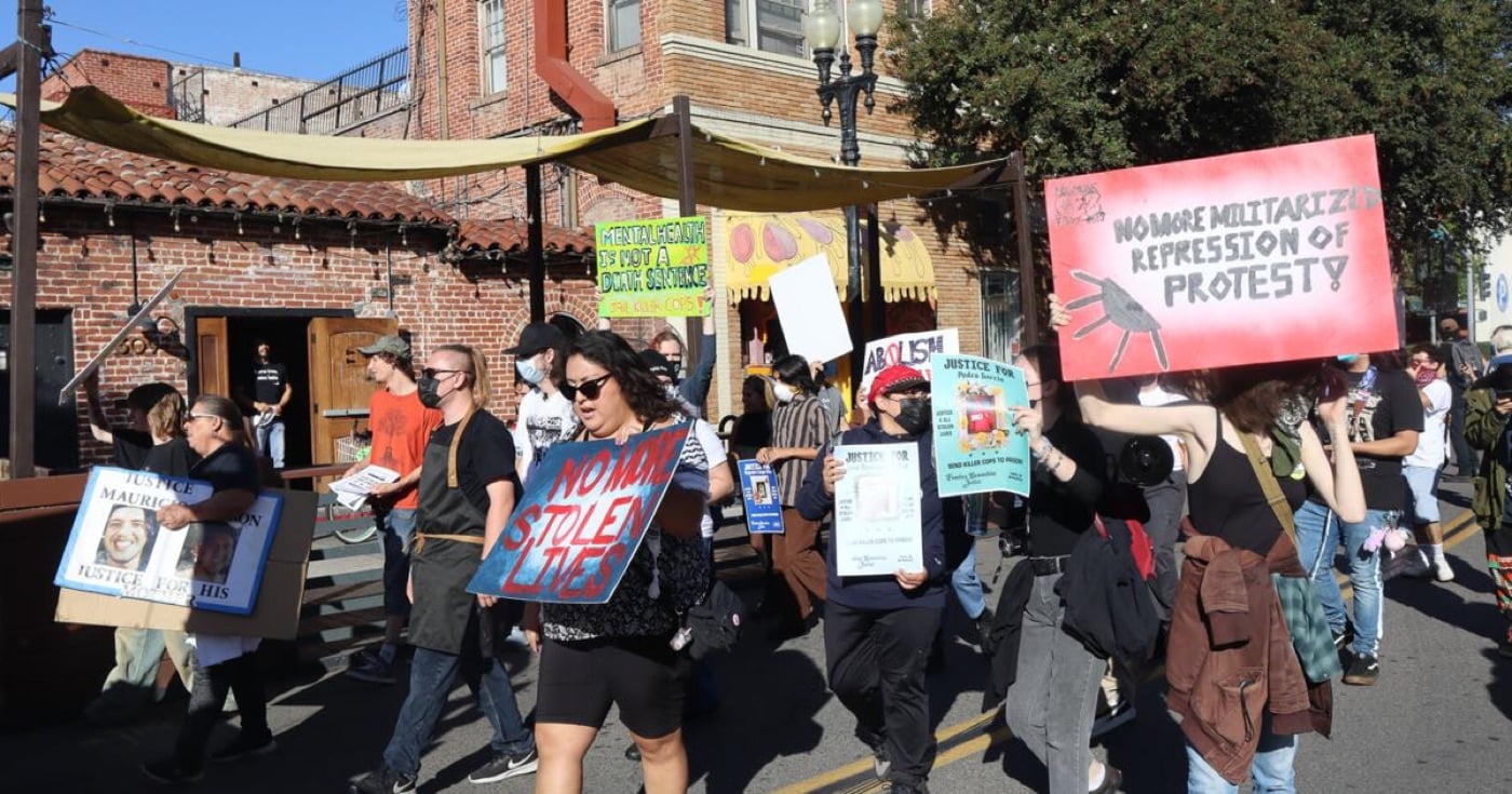 Protesters in Santa Ana speak against police brutality